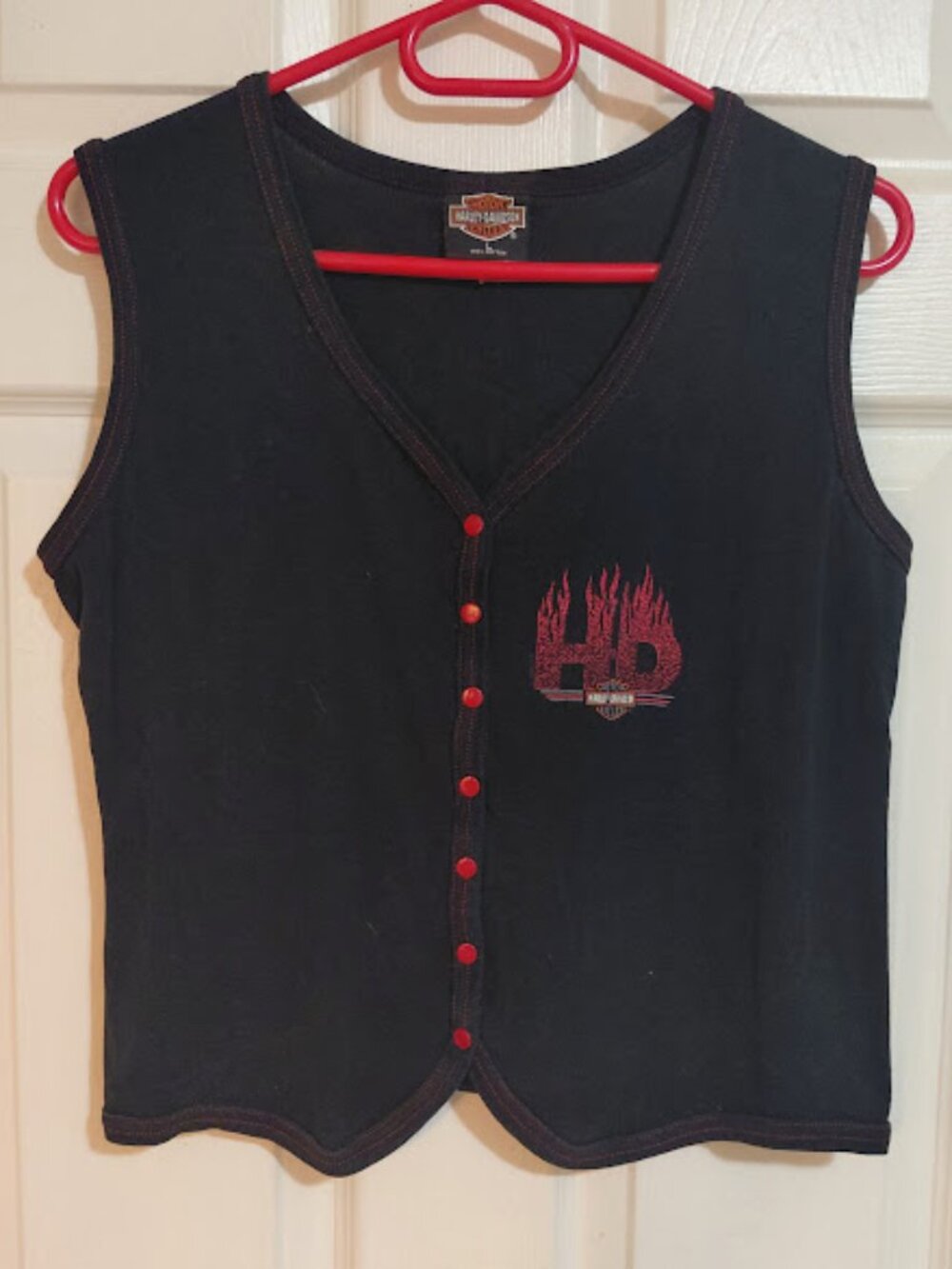 Vintage Y2K Harley Davidson Gainesville Women's Black & Red Snap-Up Tank Top